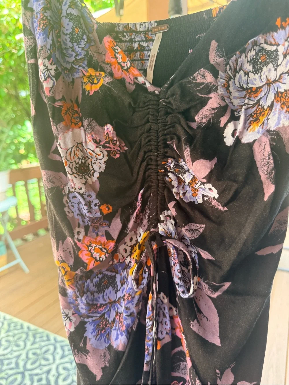 Free People Floral V-Neck Mini Dress in Black and Lavender